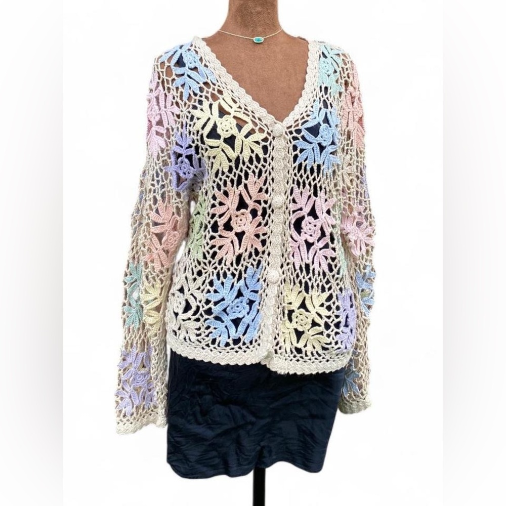 Vintage Pastel Crocheted Cardigan:Dopamine/Coquette Girl/Rainbow/Whimsigoth